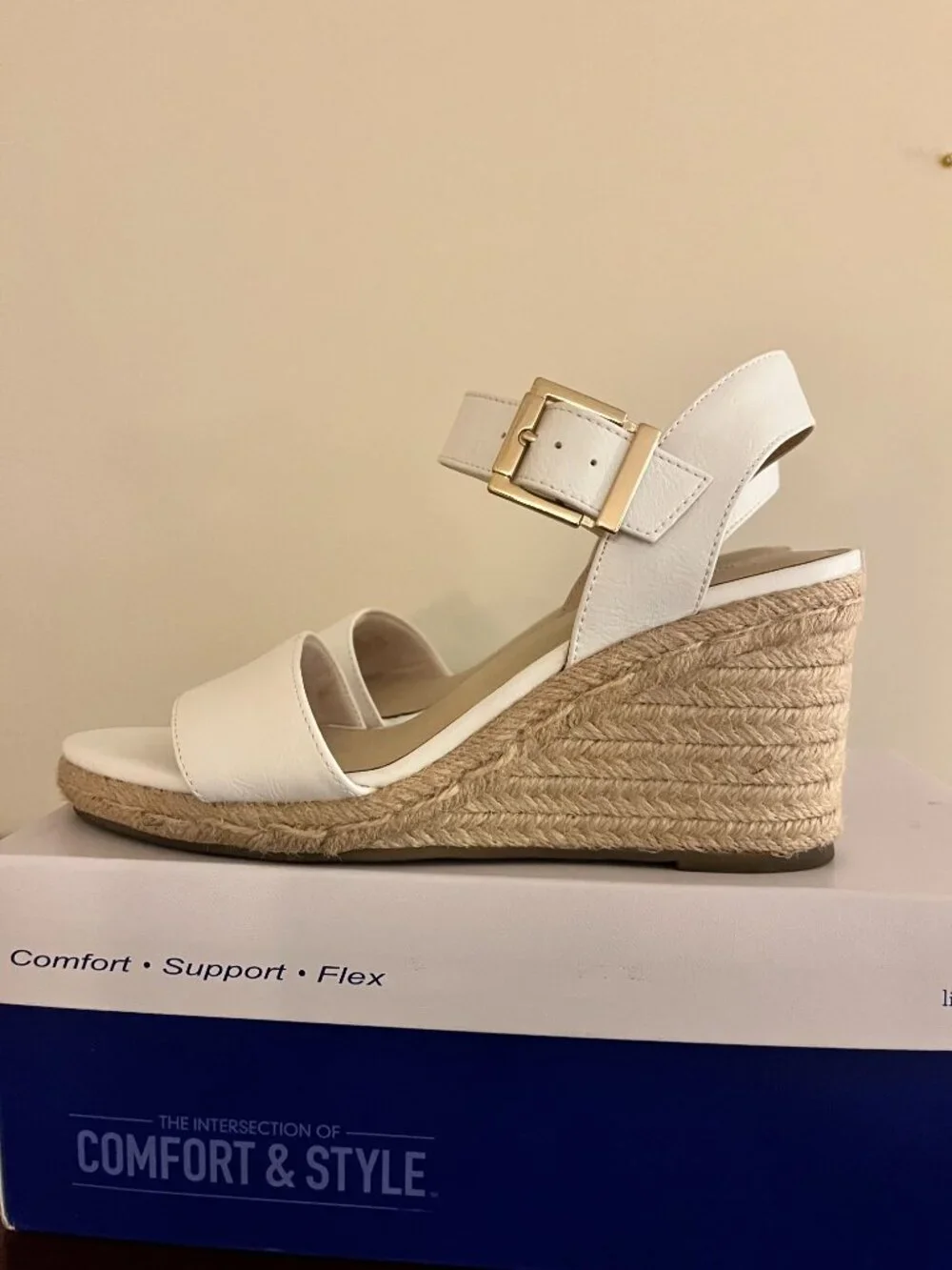 White Espadrille Wedge Sandals (Size 8M) WORN ONE TIME ONLY!